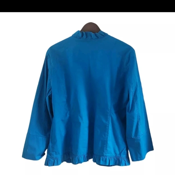 COPY - Chicos Blue Ruffled Open Cardigan 3/4 Sleeves Cotton Women Size 2 Large - Picture 4 of 6